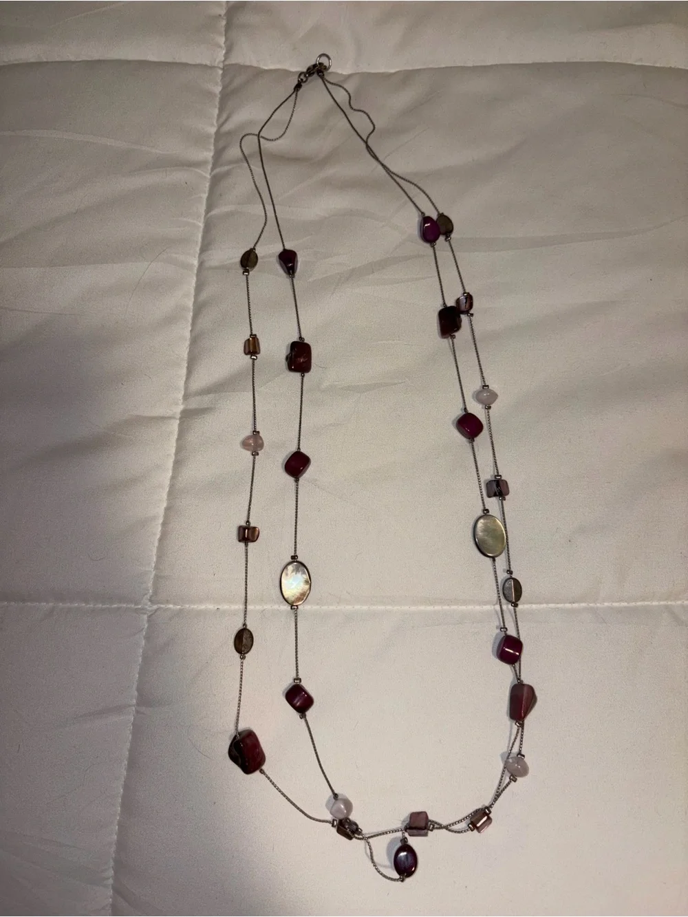 Layered Beaded Women's Necklace in Deep Wine and Gray